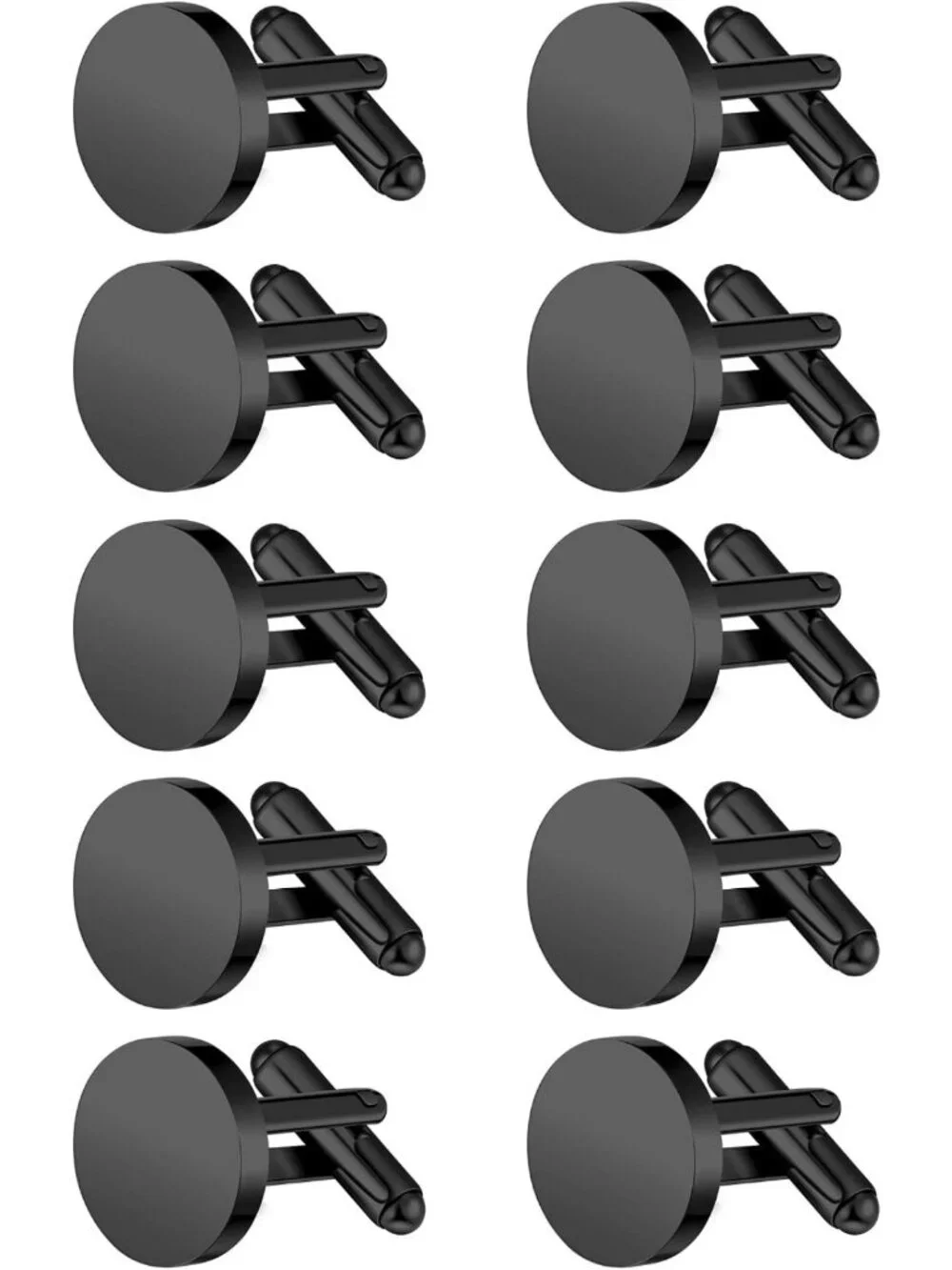 Classic Round Silver Cufflinks Set for Men - 5 Pairs Stainless Steel Wedding